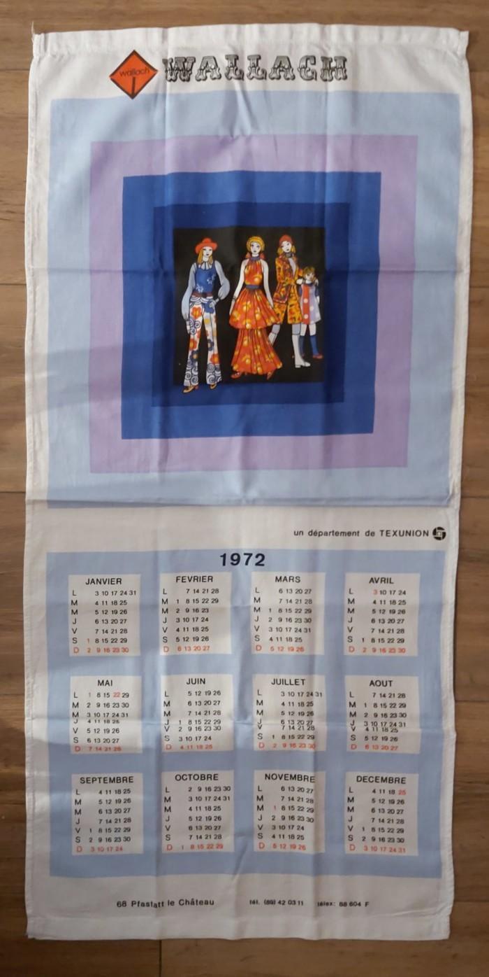 Torchon calendrier de 1972