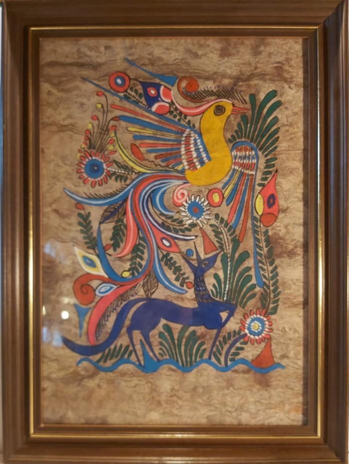 Tableau Mexicain peinture à l’huile sur papier d’amate.