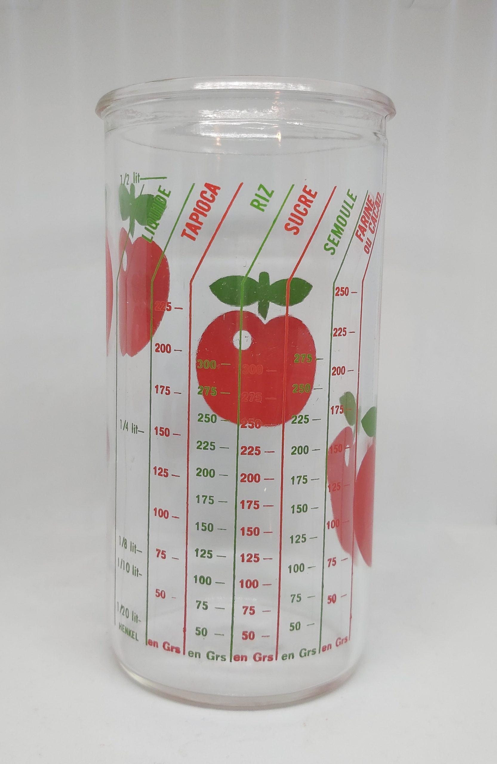 Verre doseur gradué vintage Henkel en verre décor pomme 500 ml
