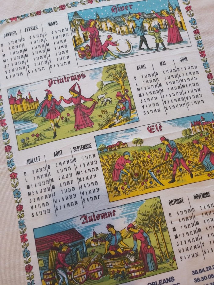 Torchon calendrier de 1986