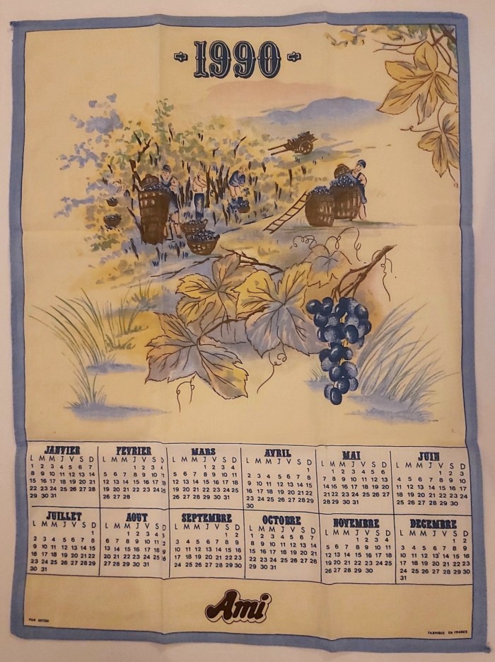 Torchon calendrier de 1990