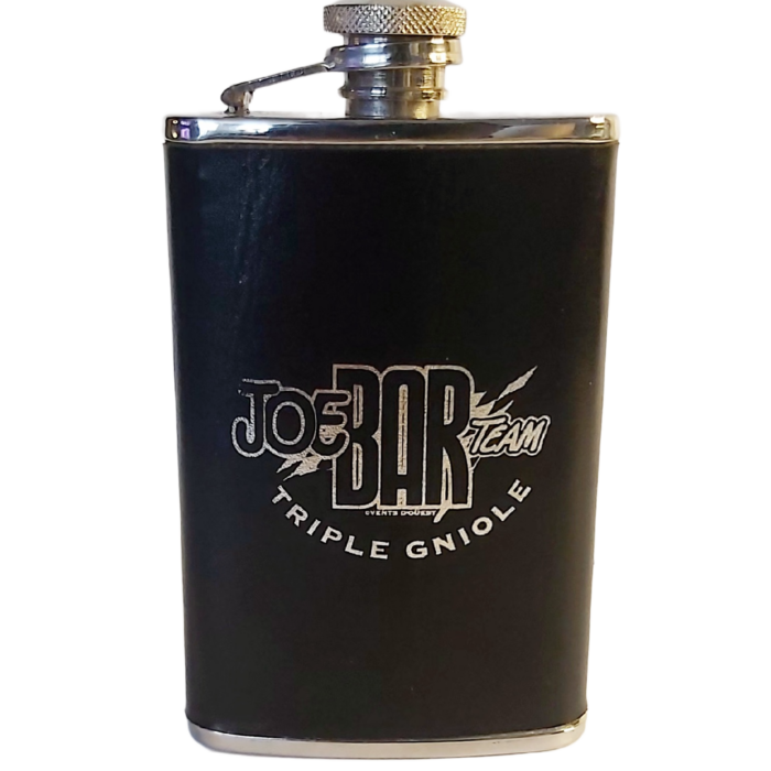 FLASQUE JOE BAR TEAM « Triple Gniole » – Alcool Poche Inox & Simili Noir