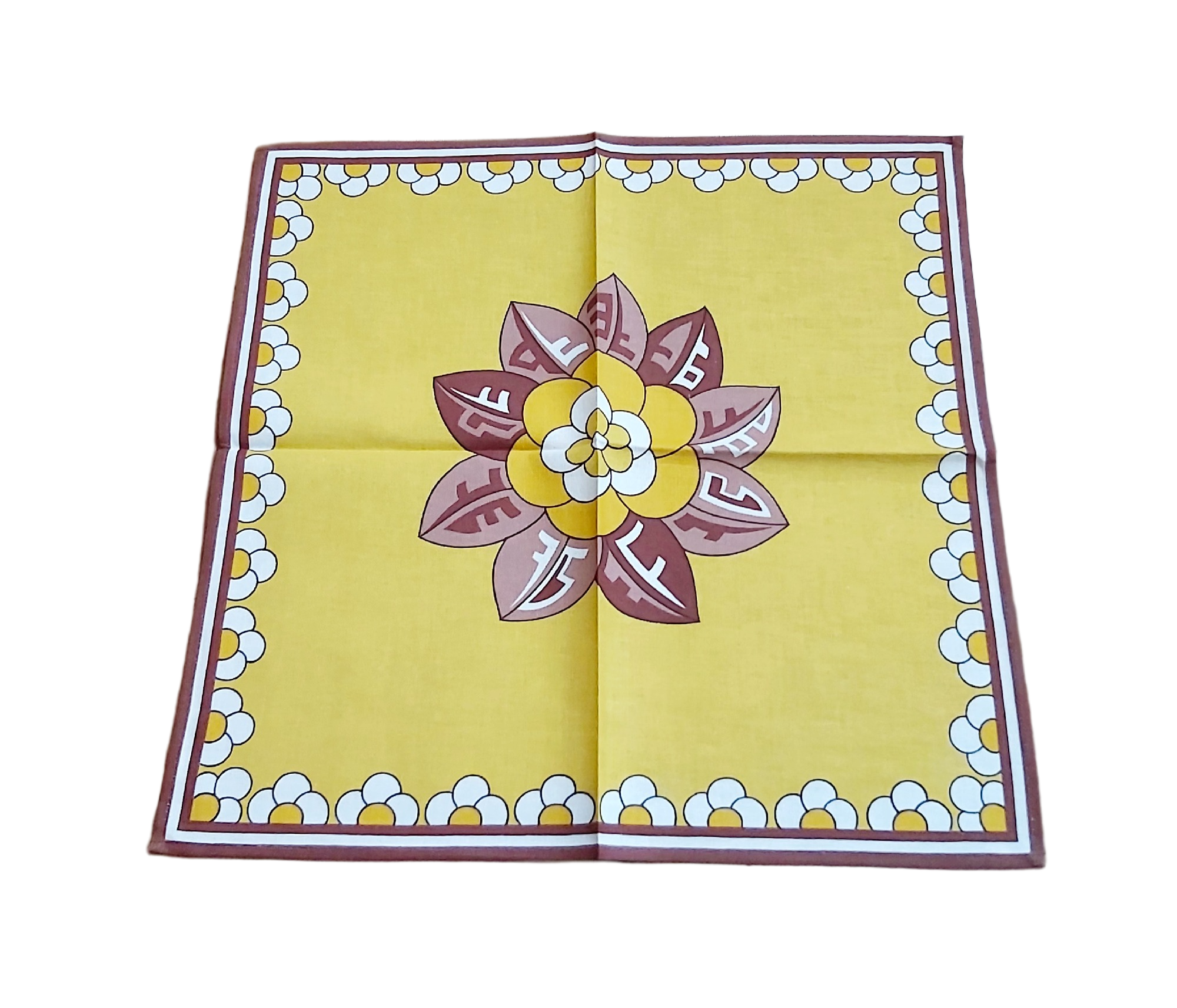 Lot 6 Serviettes Vintage 70's - Coton Jaune Moutarde & Marron – Image 3
