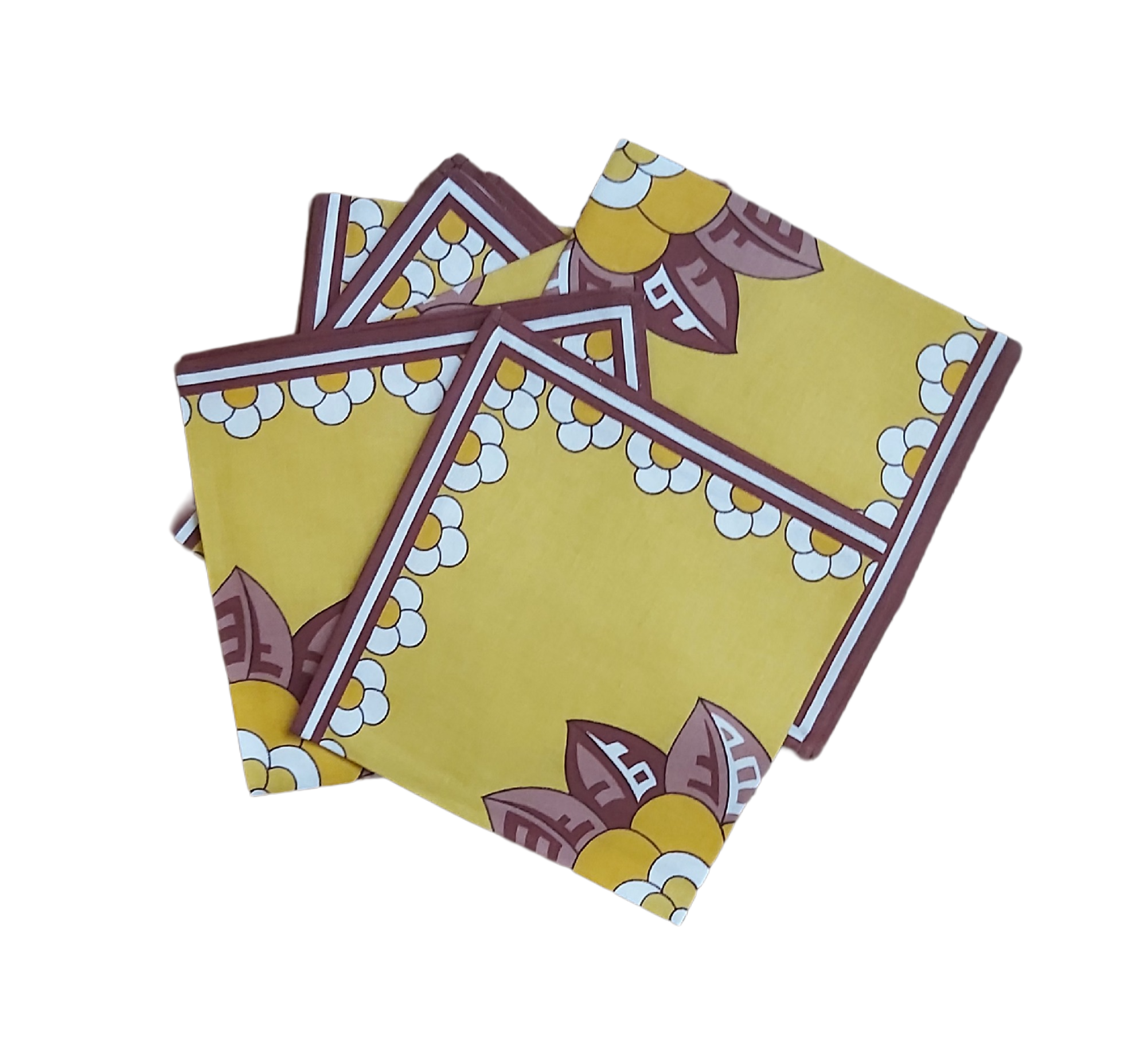 Lot 6 Serviettes Vintage 70's - Coton Jaune Moutarde & Marron – Image 2
