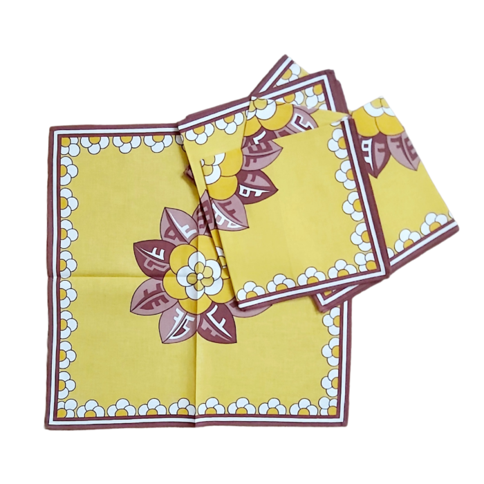 Lot 6 Serviettes Vintage 70's - Coton Jaune Moutarde & Marron