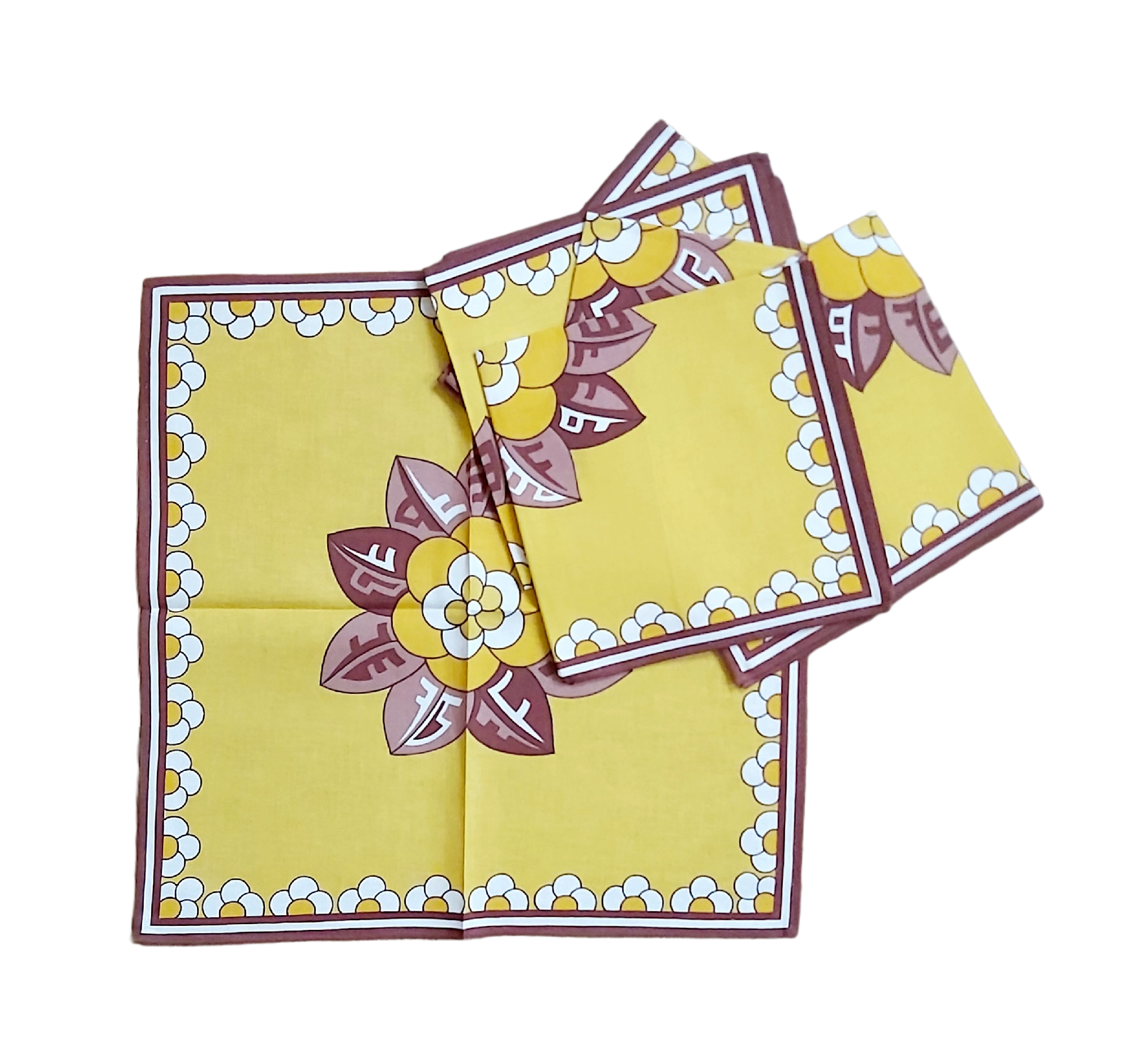 Lot 6 Serviettes Vintage 70's - Coton Jaune Moutarde & Marron