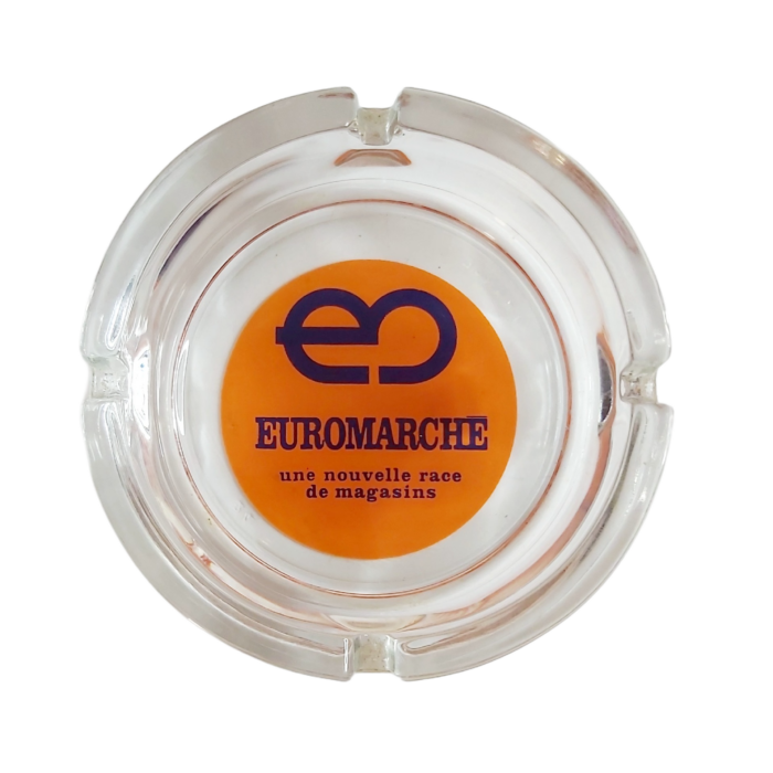 Euromarché - Ancien Cendrier Publicitaire Rare en Verre Années 70