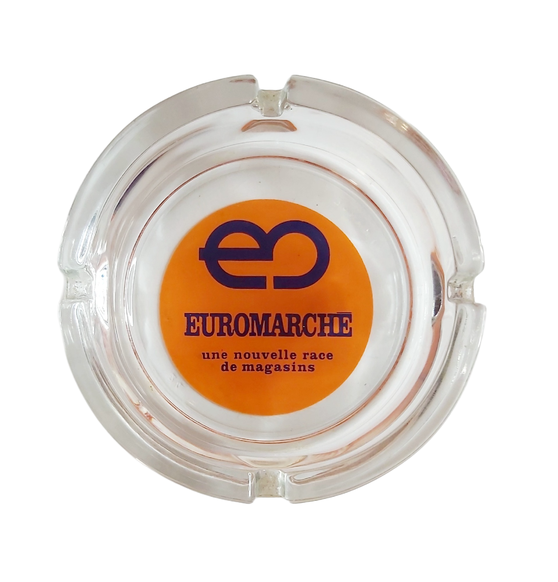 Euromarché - Ancien Cendrier Publicitaire Rare en Verre Années 70