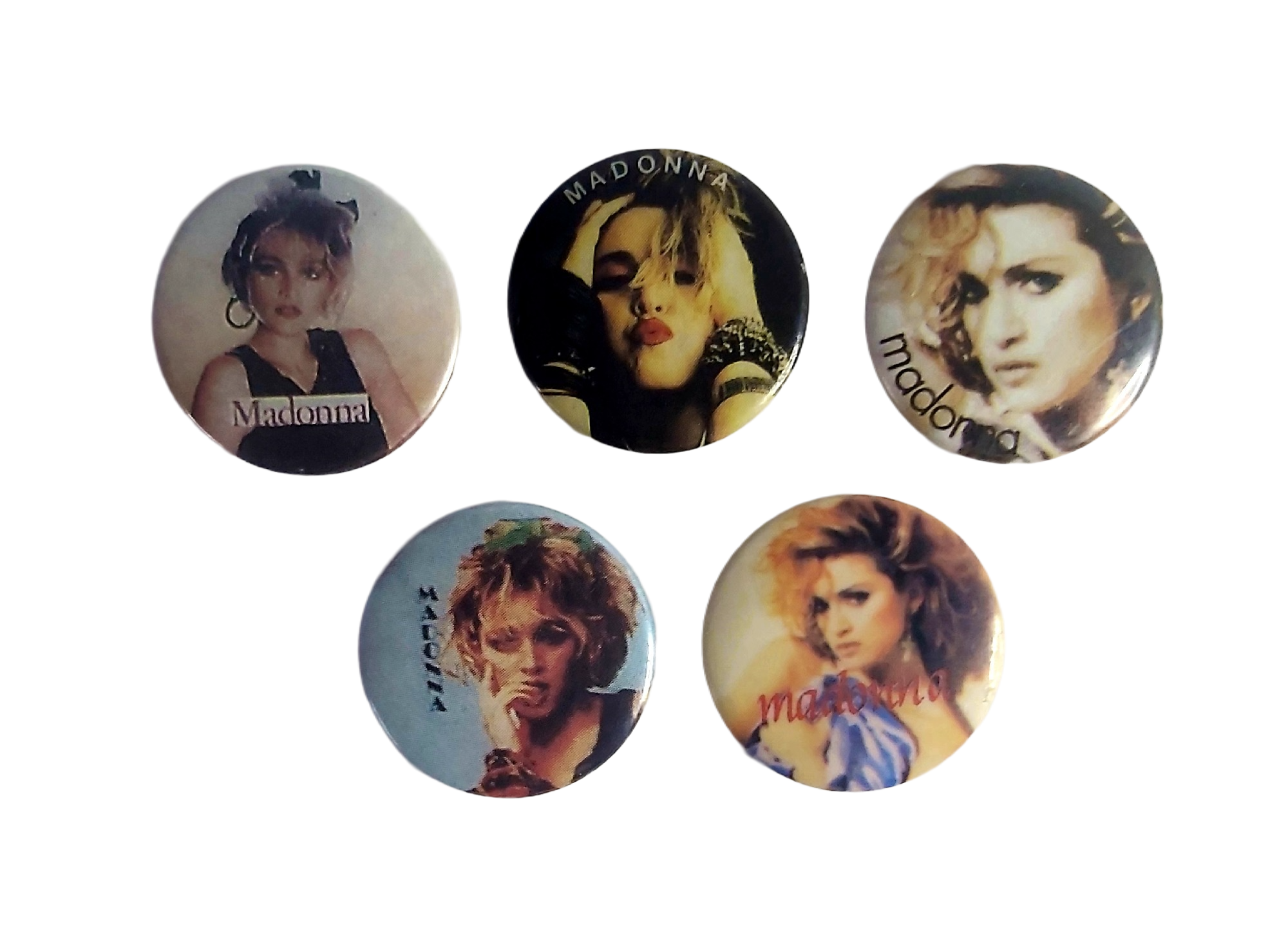Madonna - Lot de 5 Badges Vintage Années 80 Pin's Collection 2,5cm
