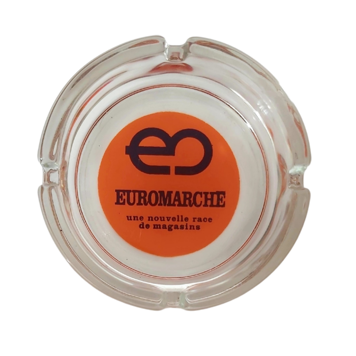 Euromarché - Ancien Cendrier Publicitaire Rare en Verre Années 70