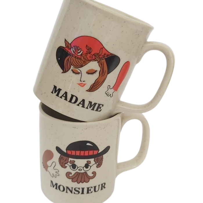 ​Duo Mugs Vintage Grès 70s Monsieur & Madame  Made in Korea