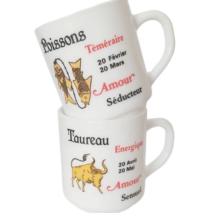 Arcopal Zodiaque Lot 2 Mugs Poissons & Taureau