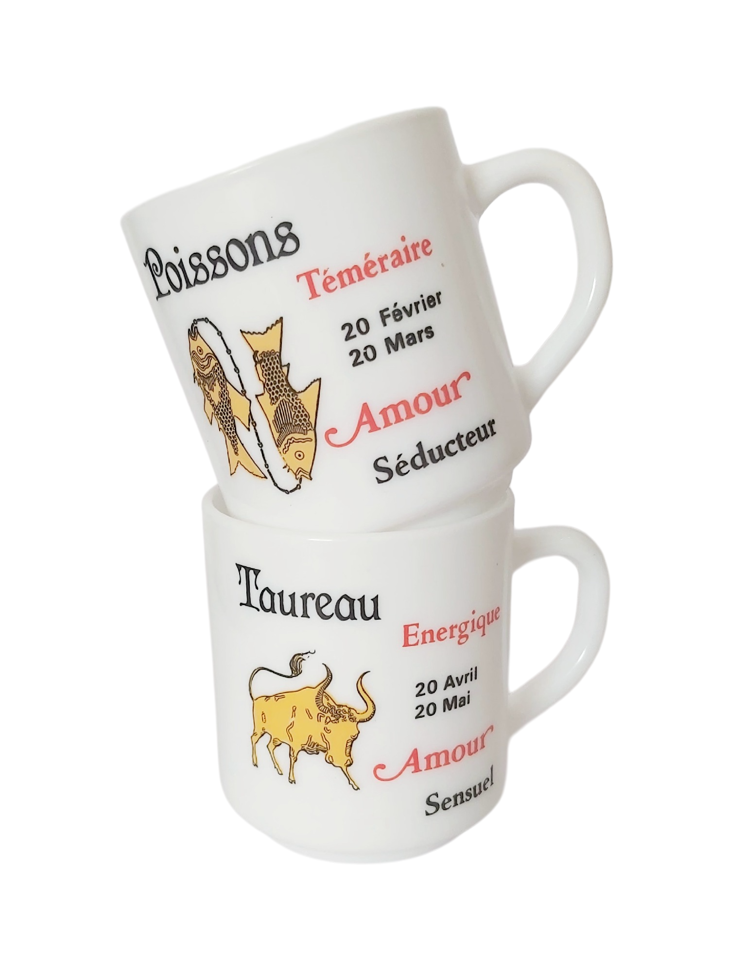 Arcopal Zodiaque Lot 2 Mugs Poissons & Taureau