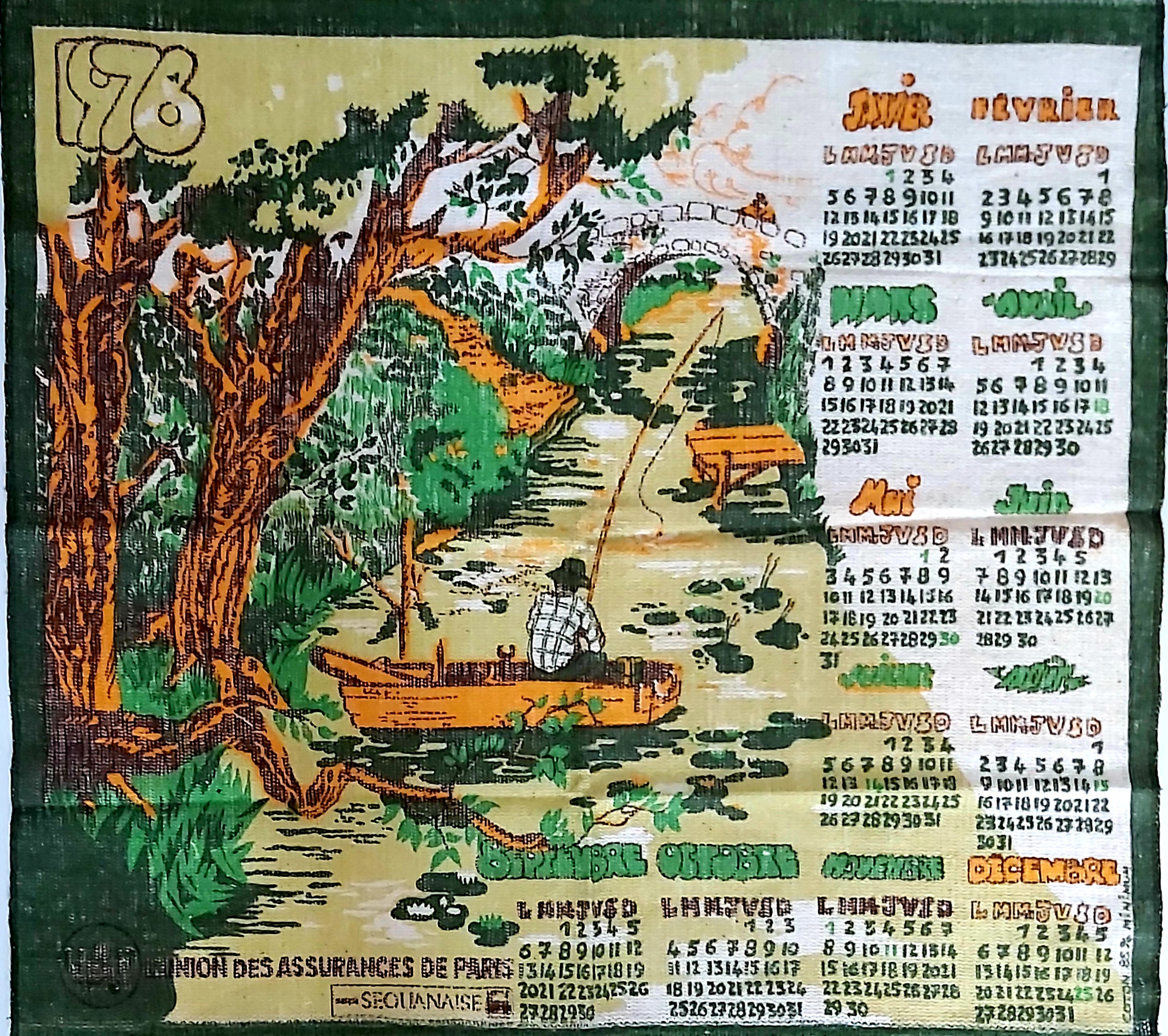 ​Torchon calendrier 1976 UAP Séquanaise