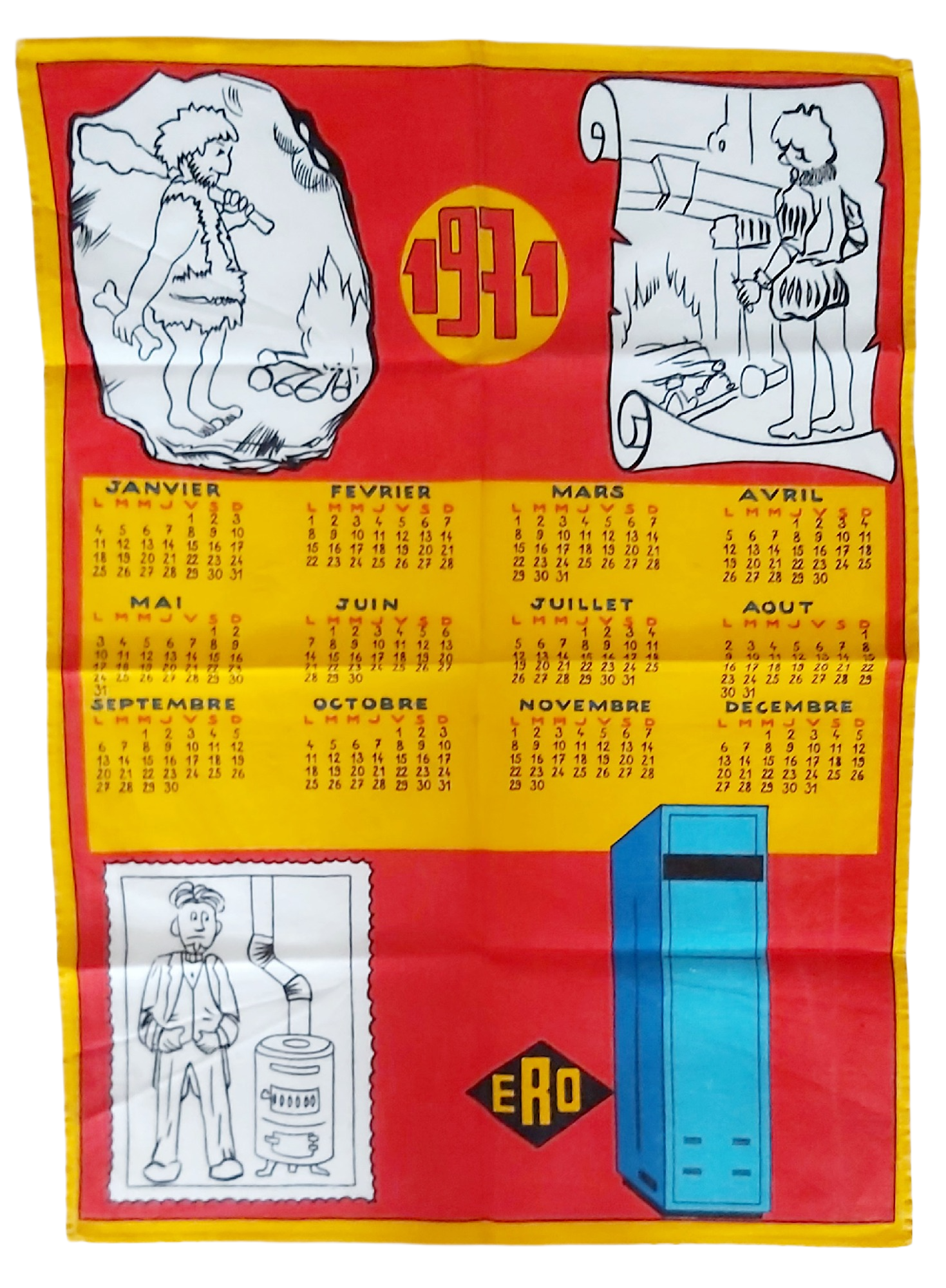 Torchon calendrier 1971 ERO chauffage publicitaire