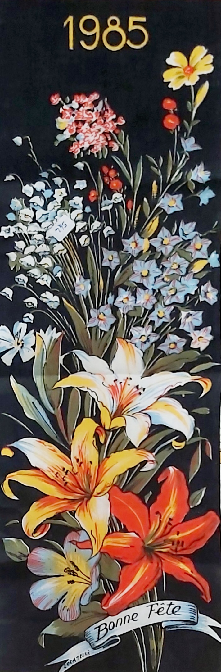 Torchon calendrier 1985 Codec fleurs Bonne Fête – Image 2