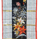 ​Torchon calendrier 1985 Codec fleurs Bonne Fête