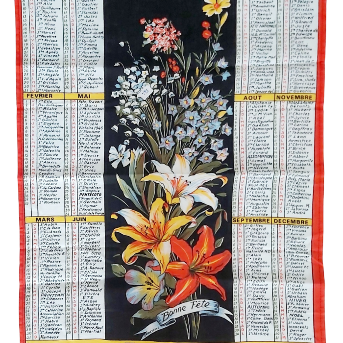 Torchon calendrier 1985 Codec fleurs Bonne Fête
