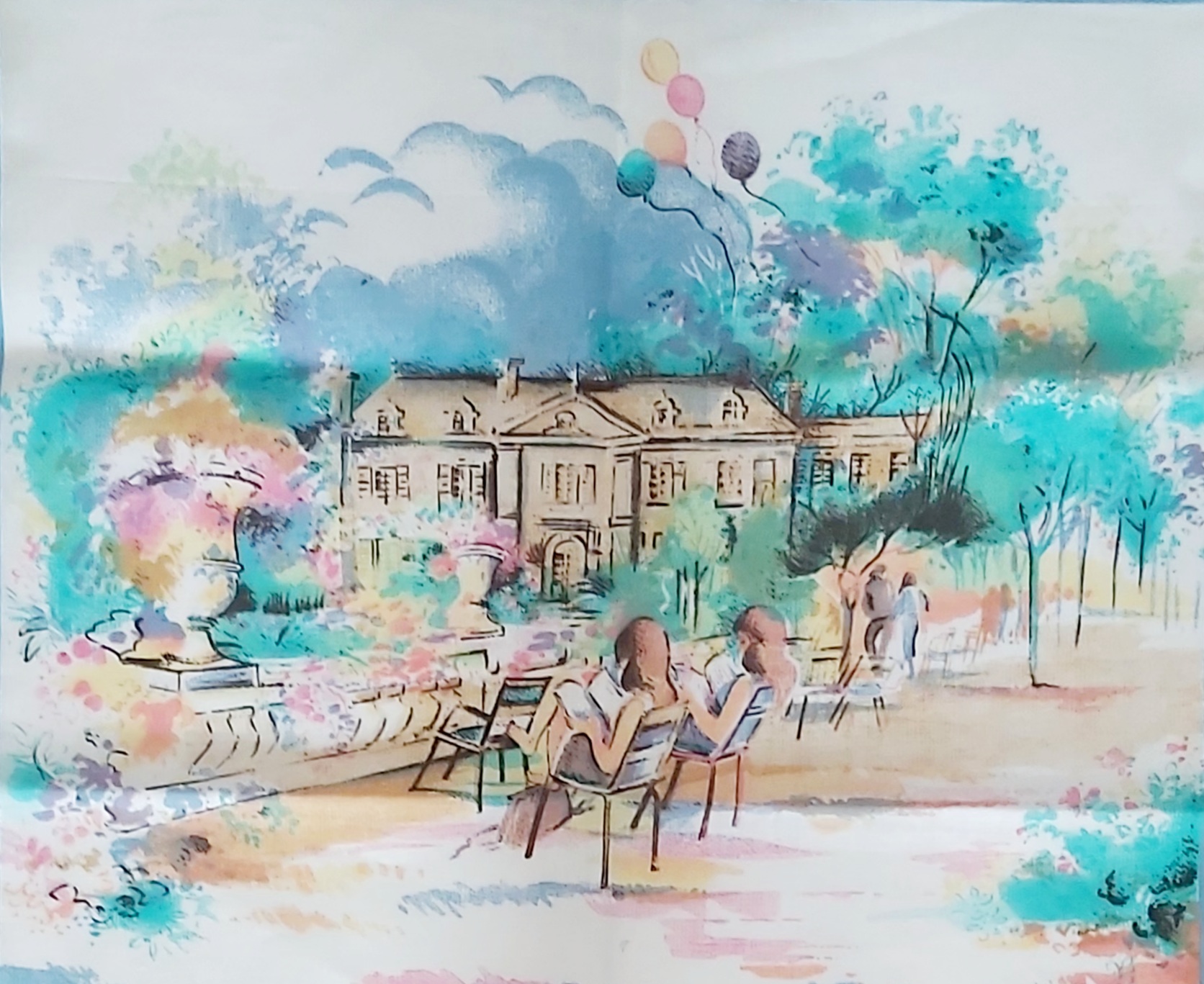 Torchon calendrier 1988 UAP illustration château jardin – Image 2