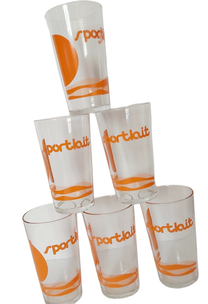 Lot 6 verres Sportlait vintage 1970s pub orange pop Made in France