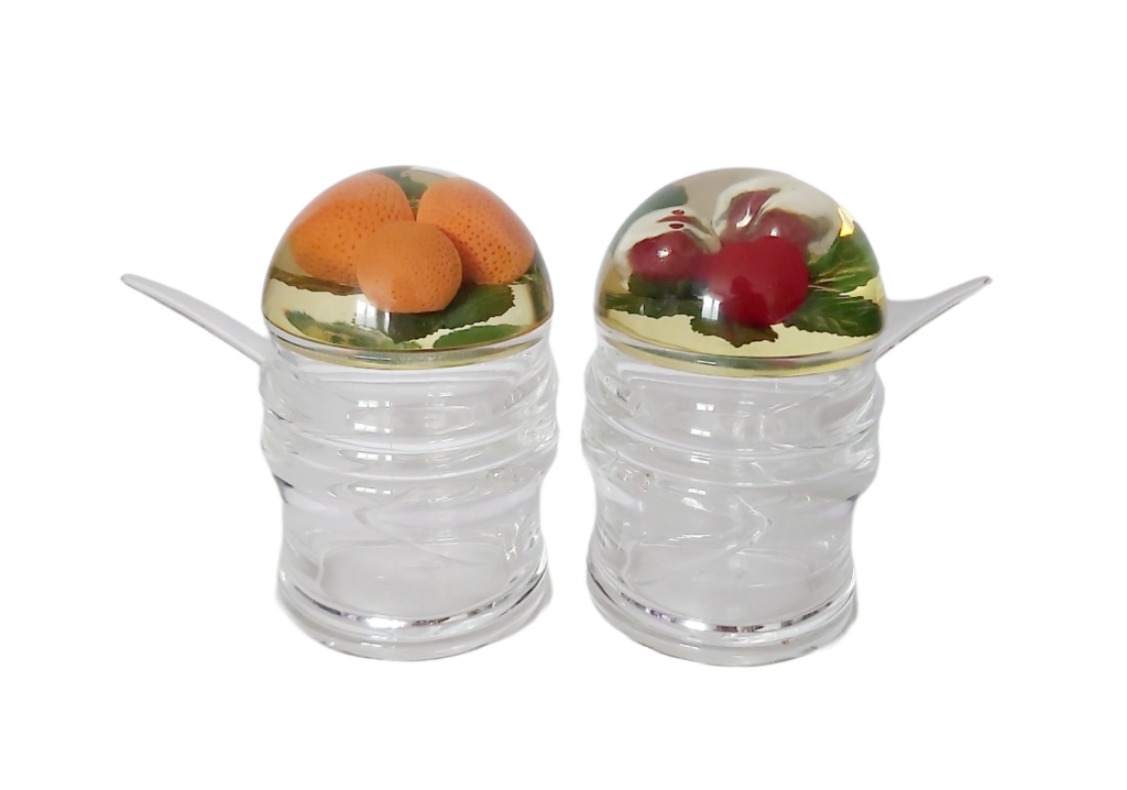 ​Paire de Pots à Confiture Inclusion de Fruits Années 70