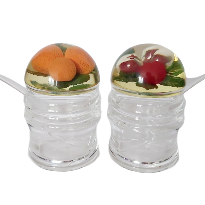 ​Paire de Pots à Confiture Inclusion de Fruits Années 70