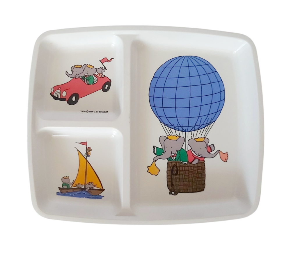​Babar — Assiette à Compartiments en Mélaminé Laurent de Brunhoff 1990