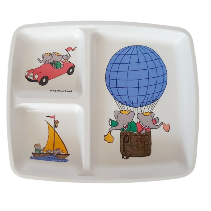 ​Babar — Assiette à Compartiments en Mélaminé Laurent de Brunhoff 1990